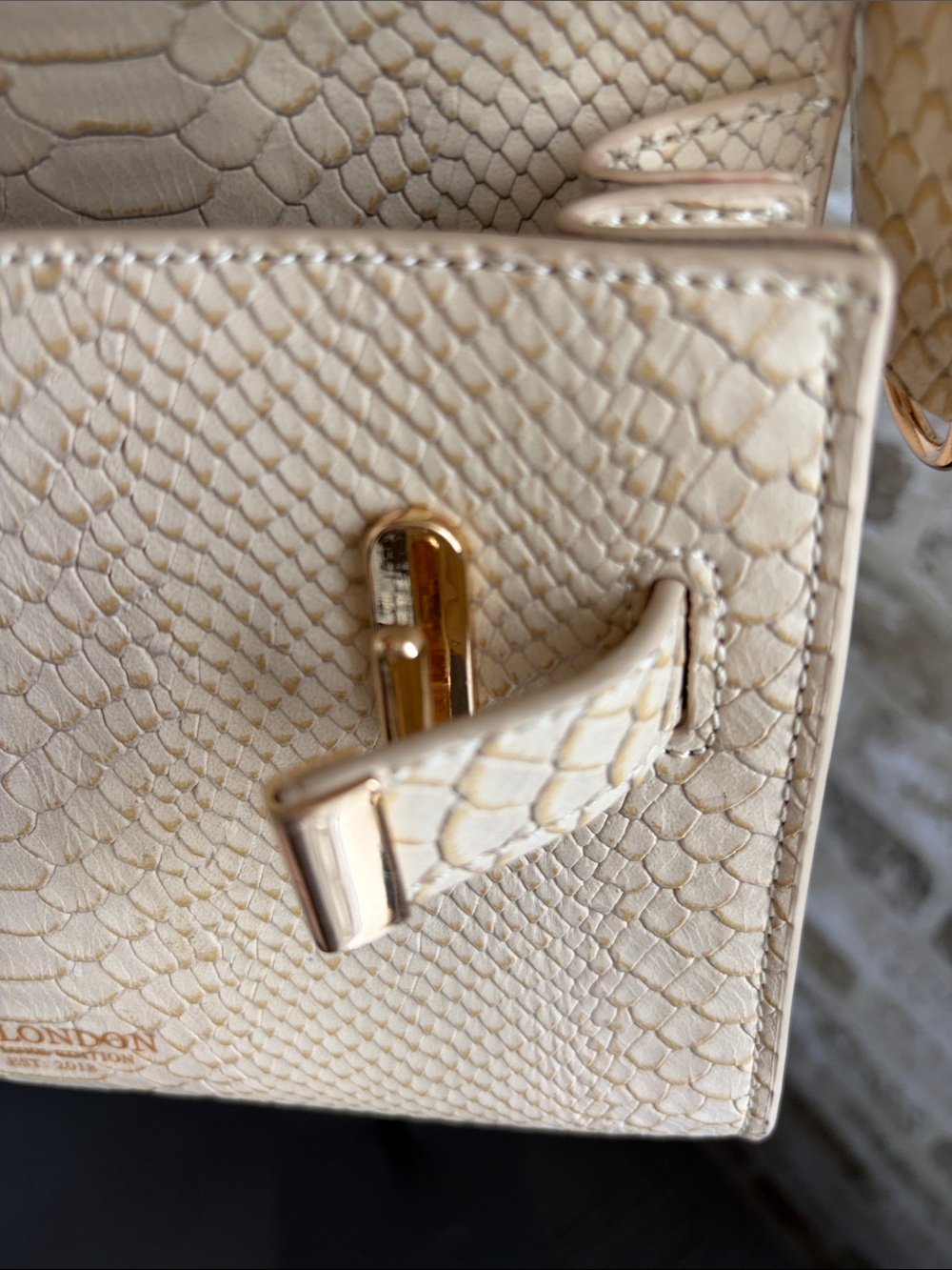 LTL London Cream Python-Embossed Top Handle Bag - Picture 3 of 16